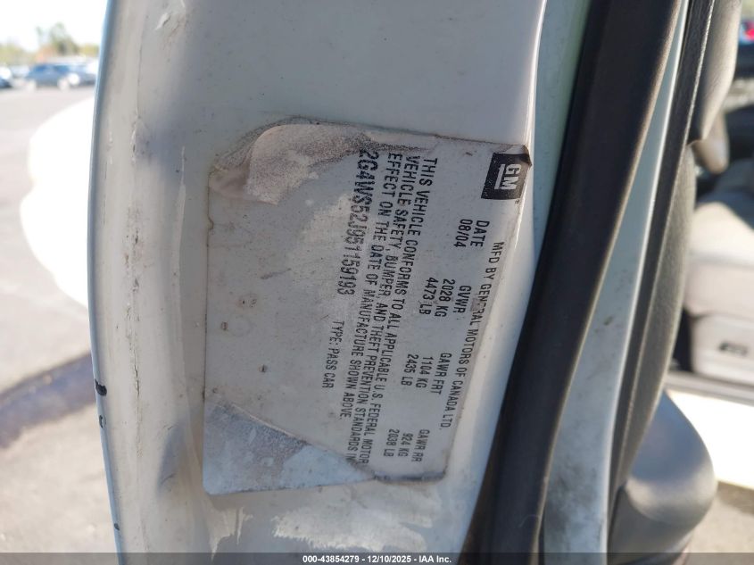 2005 Buick Century VIN: 2G4WS52J951159193 Lot: 43854279