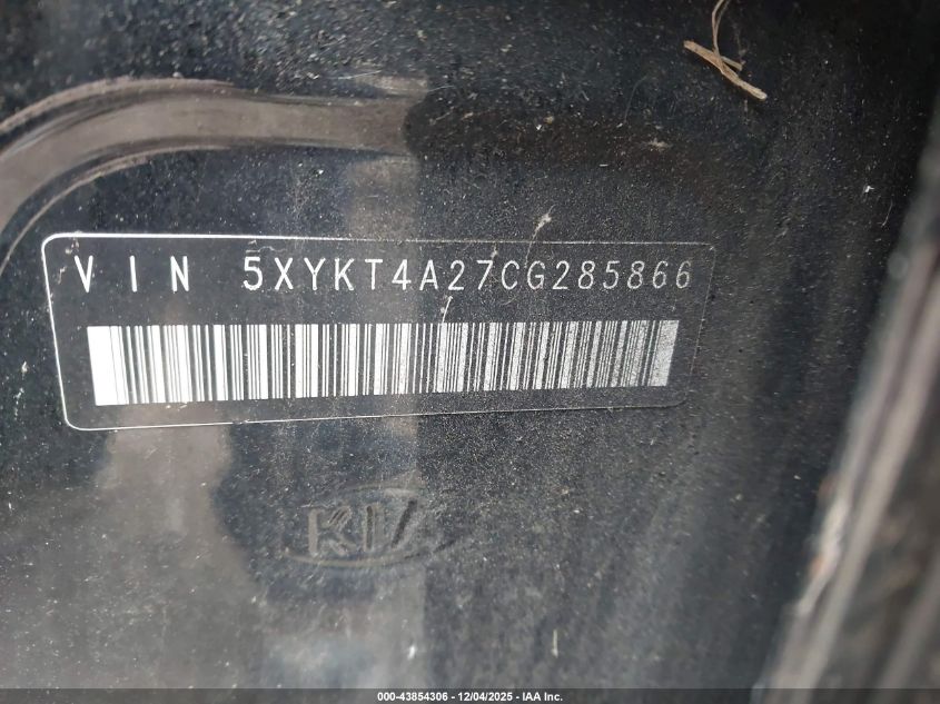 2012 Kia Sorento Lx V6 VIN: 5XYKT4A27CG285866 Lot: 43854306