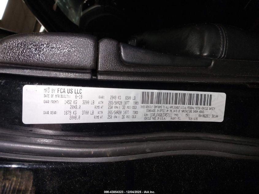 2018 Jeep Grand Cherokee Altitude 4X4 VIN: 1C4RJFAG8JC457111 Lot: 43854323