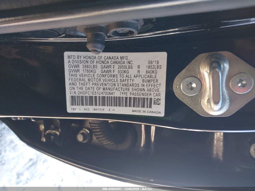 2020 Honda Civic Si Sedan VIN: 2HGFC1E51LH700641 Lot: 43854391