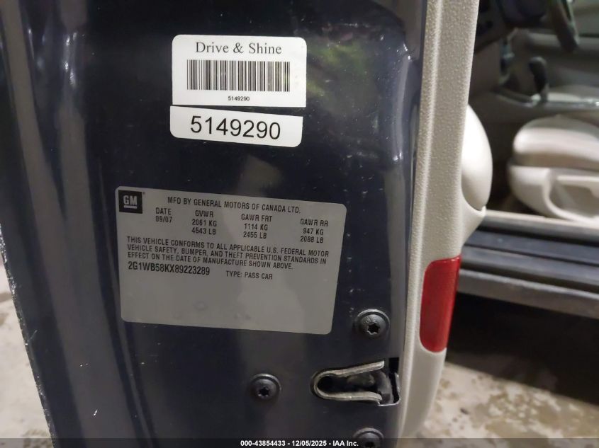 2008 Chevrolet Impala Ls VIN: 2G1WB58KX89223289 Lot: 43854433