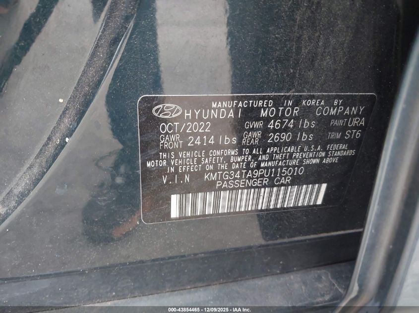 2023 Genesis G70 2.0T Rwd VIN: KMTG34TA9PU115010 Lot: 43854465