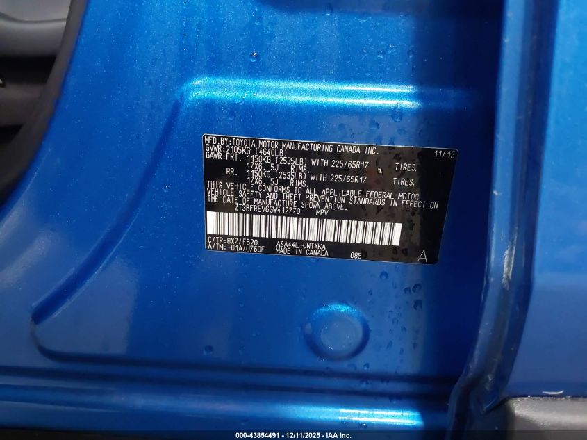 2016 Toyota Rav4 Le VIN: 2T3BFREV6GW412770 Lot: 43854491