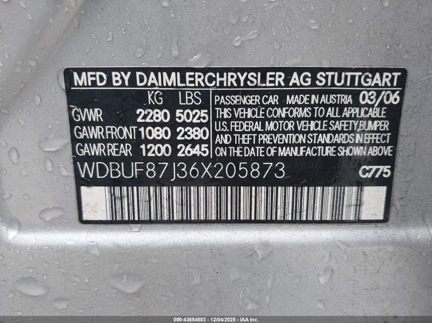 2006 Mercedes-Benz E 350 4Matic VIN: WDBUF87J36X205873 Lot: 43854503