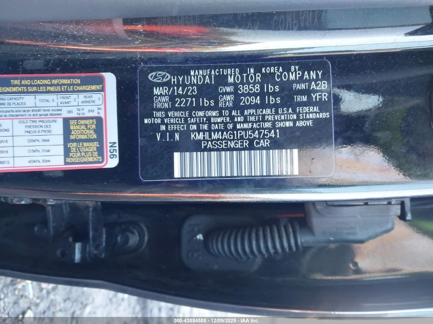 2023 Hyundai Elantra Sel VIN: KMHLM4AG1PU547541 Lot: 43854508