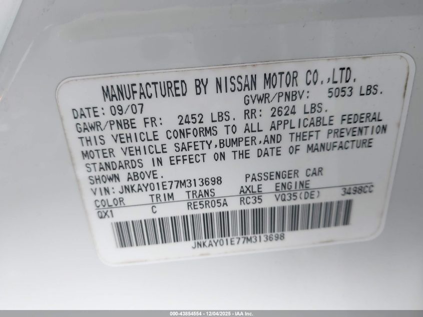 2007 Infiniti M35 VIN: JNKAY01E77M313698 Lot: 43854554