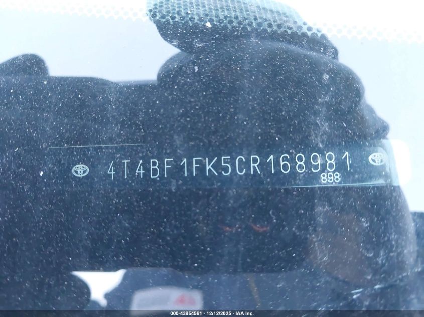 2012 Toyota Camry Le VIN: 4T4BF1FK5CR168981 Lot: 43854561