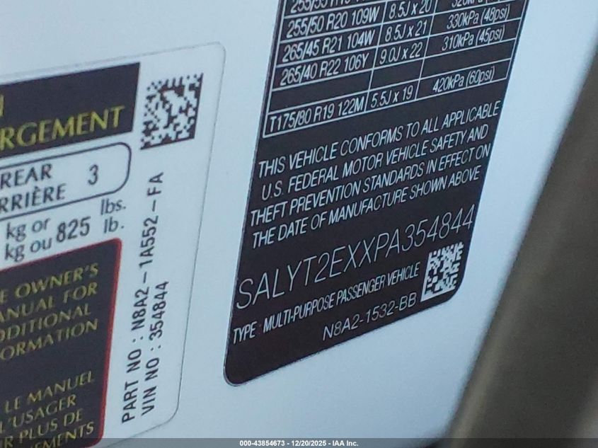 2023 Land Rover Range Rover Velar P250 R-Dynamic S VIN: SALYT2EXXPA354844 Lot: 43854673