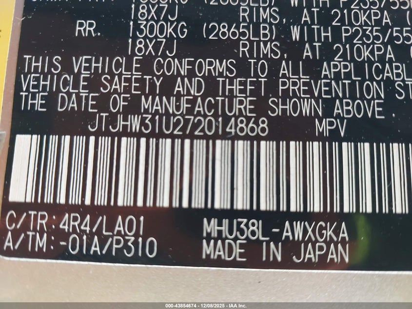 JTJHW31U272014868 2007 LEXUS RX photo no. 9