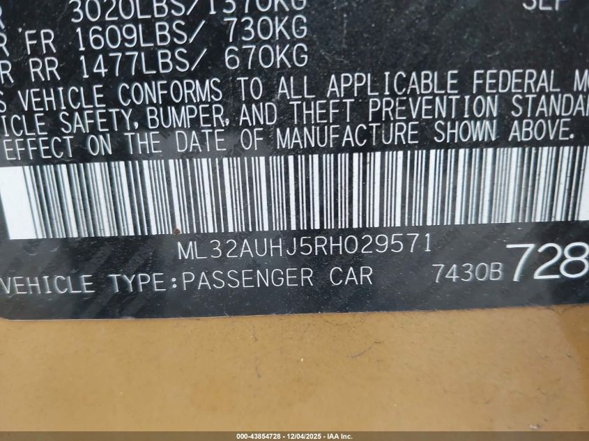 2024 Mitsubishi Mirage Es/Le VIN: ML32AUHJ5RH029571 Lot: 43854728