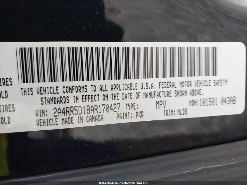 2010 Chrysler Town & Country Touring VIN: 2A4RR5D18AR170427 Lot: 43854855