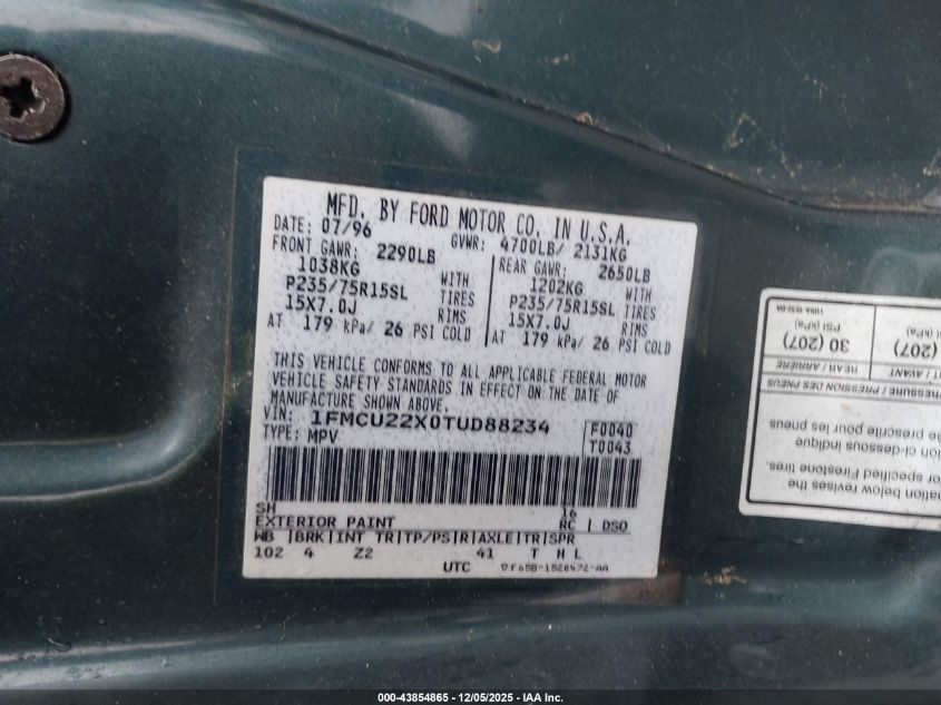 1996 Ford Explorer VIN: 1FMCU22X0TUD88234 Lot: 43854865