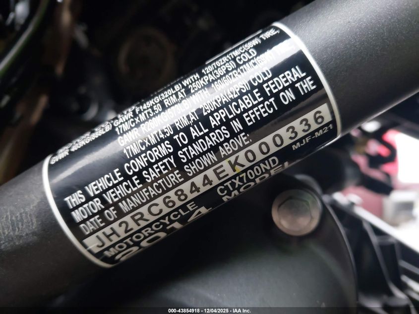 2014 Honda Ctx700 Nd VIN: JH2RC6844EK000336 Lot: 43854918