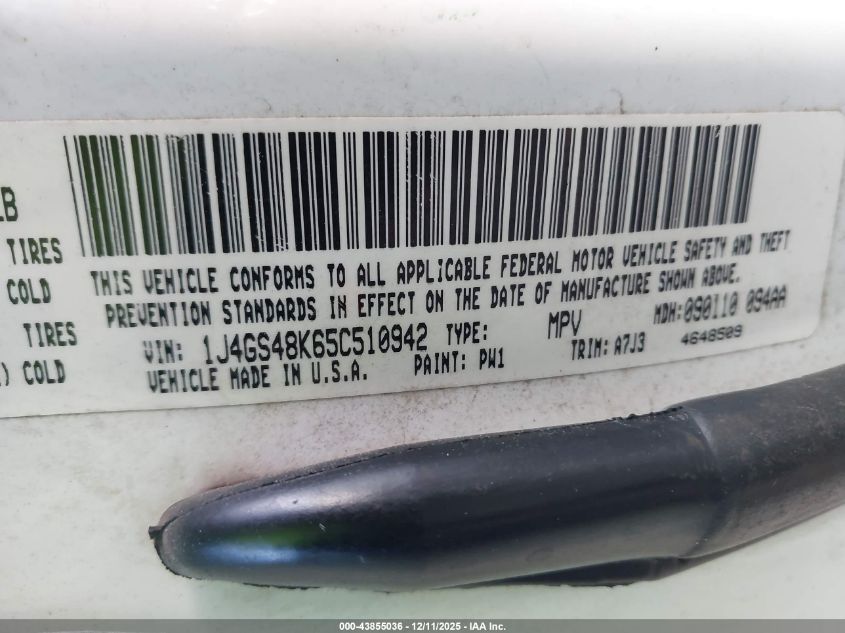 2005 Jeep Grand Cherokee Laredo VIN: 1J4GS48K65C510942 Lot: 43855036