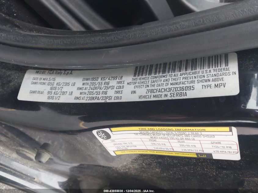 2015 Fiat 500L Lounge VIN: ZFBCFACH3FZ036095 Lot: 43855038