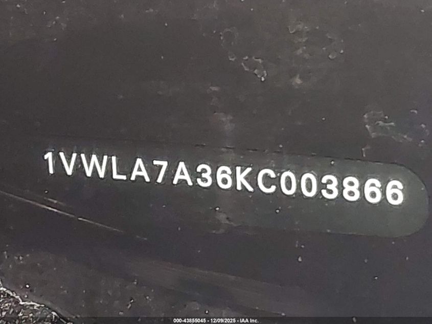 2019 Volkswagen Passat 2.0T Wolfsburg Edition VIN: 1VWLA7A36KC003866 Lot: 43855045