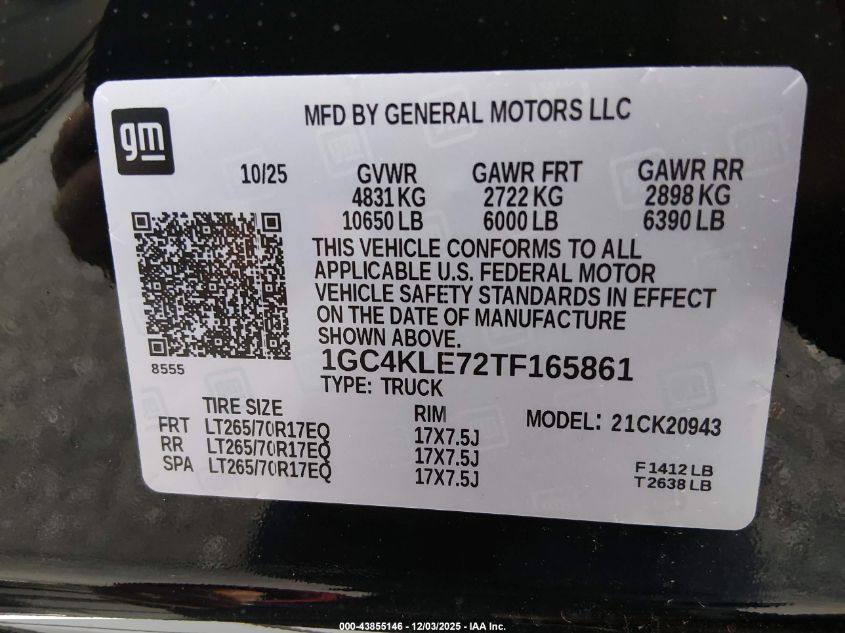 2026 Chevrolet Silverado 2500Hd , Long Bed, Wt, 4Wd/, Standard Bed, Wt, 4Wd VIN: 1GC4KLE72TF165861 Lot: 43855146