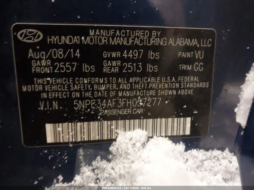 2015 Hyundai Sonata Sport VIN: 5NPE34AF3FH057277 Lot: 43855173