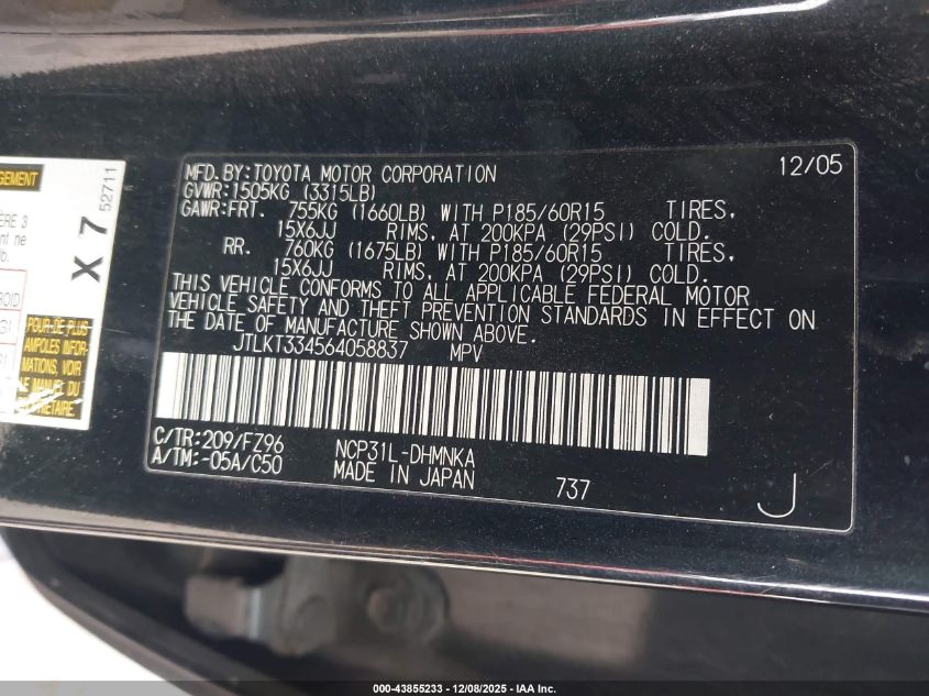 2006 Scion Xb VIN: JTLKT334564058837 Lot: 43855233