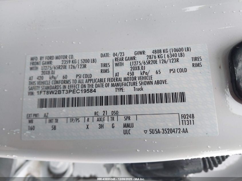2023 Ford F-250 Lariat VIN: 1FT8W2BT3PEC19584 Lot: 43855345