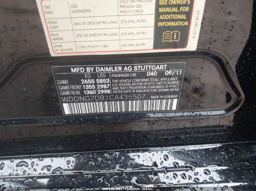 2012 Mercedes-Benz S 550 VIN: WDDNG7DB1CA435507 Lot: 43855463