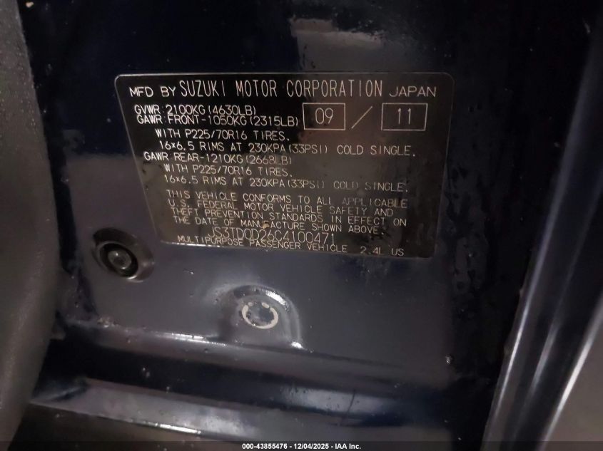 2012 Suzuki Grand Vitara Premium VIN: JS3TD0D26C4100471 Lot: 43855476