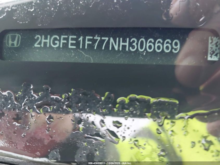 2022 Honda Civic Ex VIN: 2HGFE1F77NH306669 Lot: 43855511