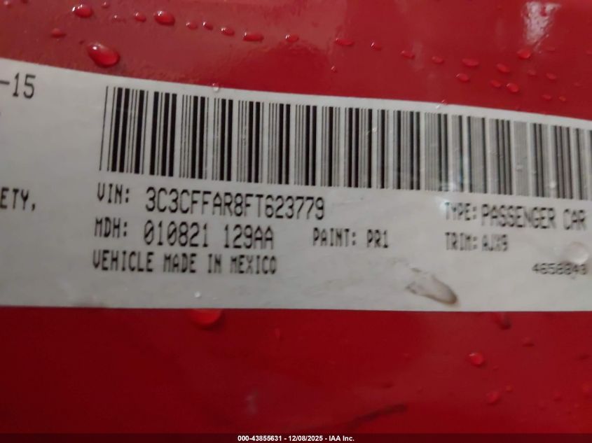 2015 Fiat 500 Pop VIN: 3C3CFFAR8FT623779 Lot: 43855631