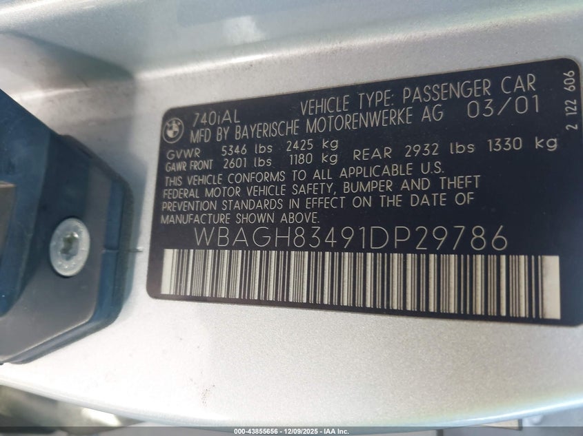 WBAGH83491DP29786 2001 BMW 7ER photo no. 9