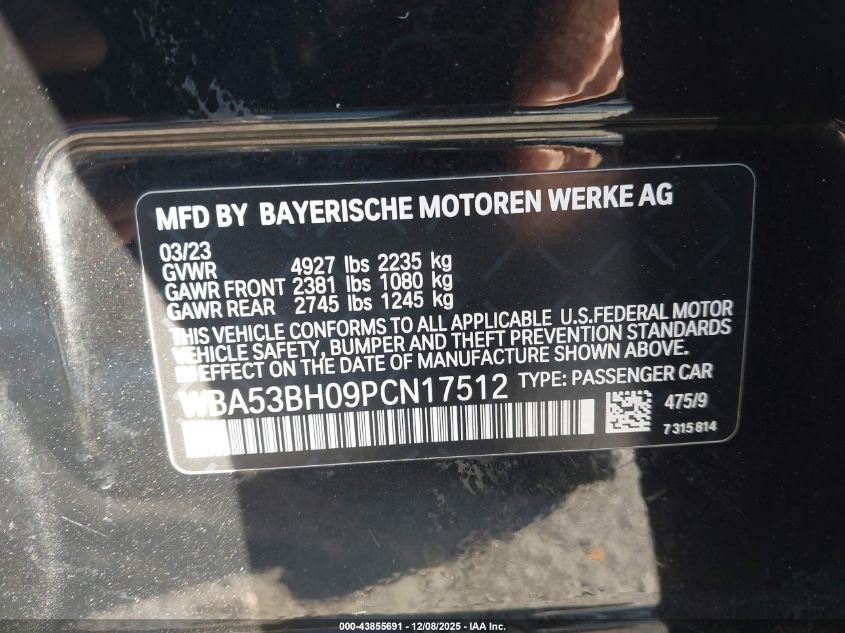 2023 BMW 530 I VIN: WBA53BH09PCN17512 Lot: 43855691