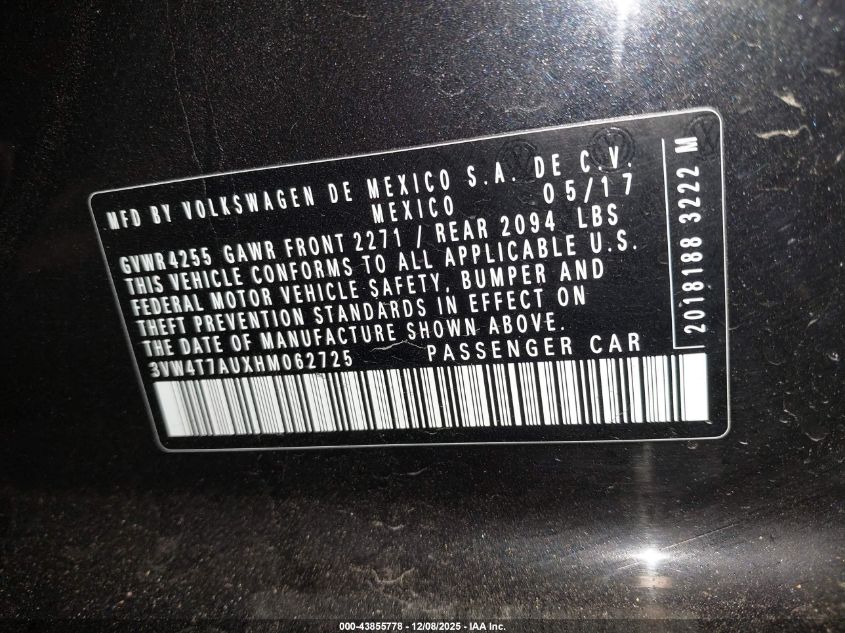 2017 Volkswagen Golf Gti Autobahn 4-Door/S 4-Door/Se 4-Door/Sport VIN: 3VW4T7AUXHM062725 Lot: 43855778