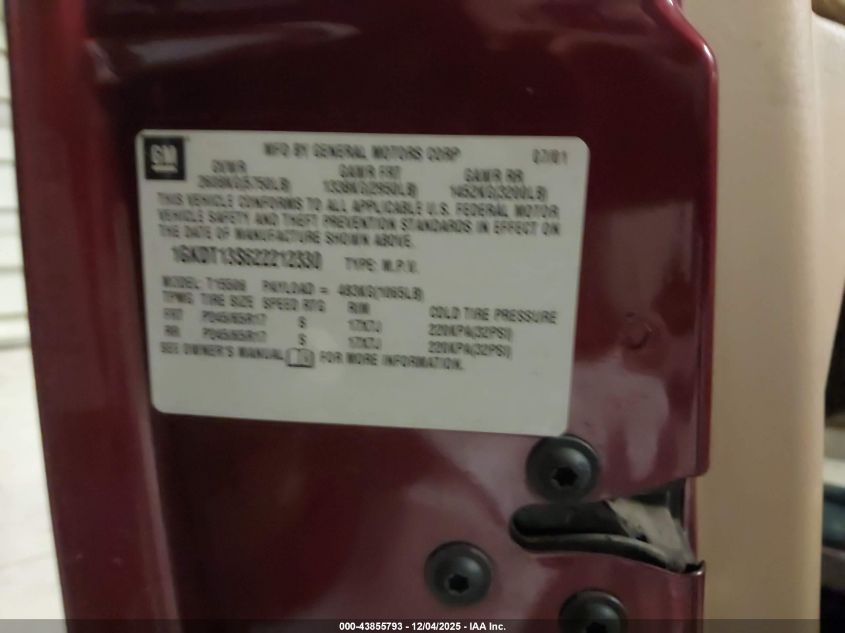 2002 GMC Envoy Slt VIN: 1GKDT13S622212330 Lot: 43855793