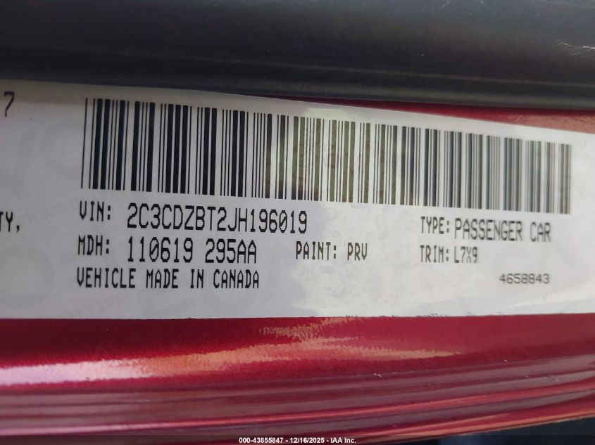 2018 Dodge Challenger R/T VIN: 2C3CDZBT2JH196019 Lot: 43855847