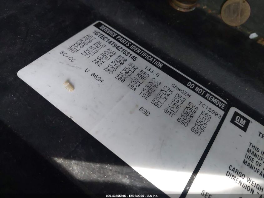 2004 GMC Sierra 1500 VIN: 1GTEC14T94Z153145 Lot: 43855895