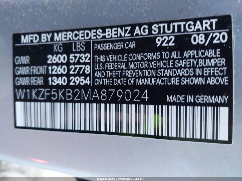 2021 Mercedes-Benz E 450 4Matic VIN: W1KZF5KB2MA879024 Lot: 43856225
