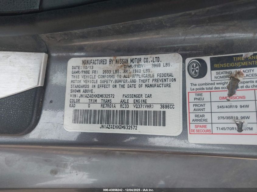 2014 Nissan 370Z Touring VIN: JN1AZ4EHXEM632572 Lot: 43856242