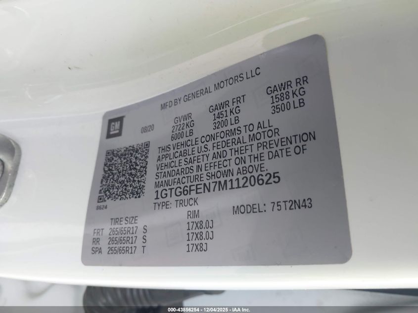 2021 GMC Canyon 4Wd Short Box At4 - Cloth VIN: 1GTG6FEN7M1120625 Lot: 43856254