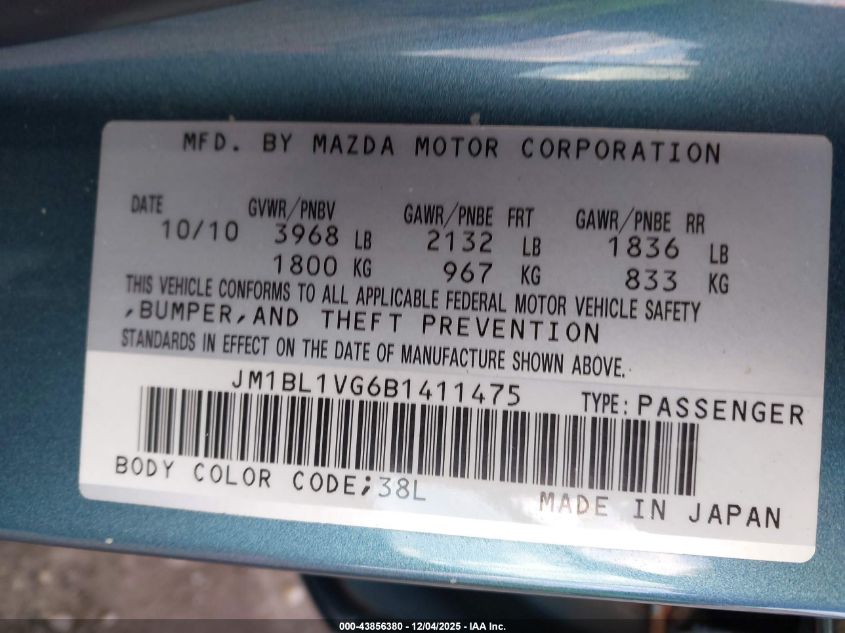 2011 Mazda Mazda3 I Touring VIN: JM1BL1VG6B1411475 Lot: 43856380