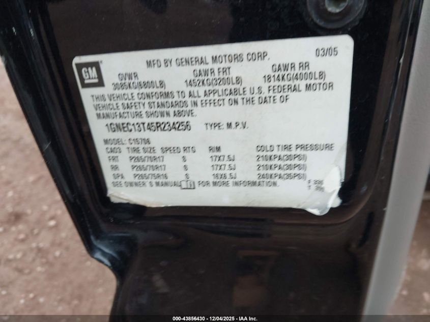 2005 Chevrolet Tahoe Z71 VIN: 1GNEC13T45R234256 Lot: 43856430