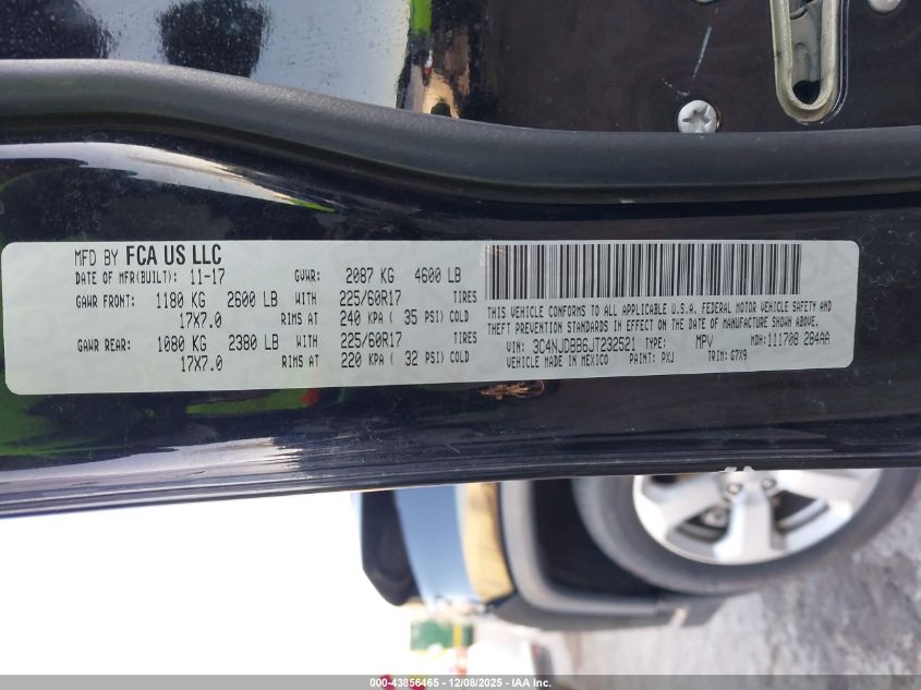 2018 Jeep Compass Latitude 4X4 VIN: 3C4NJDBB6JT232521 Lot: 43856465