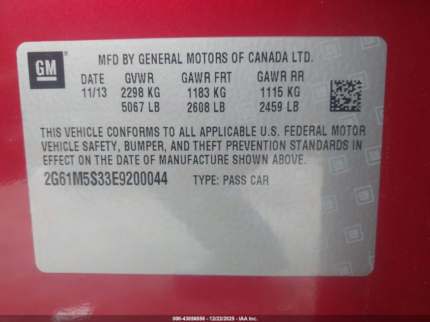 2014 Cadillac Xts Luxury VIN: 2G61M5S33E9200044 Lot: 43856556