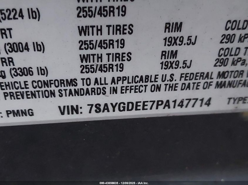 2023 Tesla Model Y Awd/Long Range Dual Motor All-Wheel Drive VIN: 7SAYGDEE7PA147714 Lot: 43856635