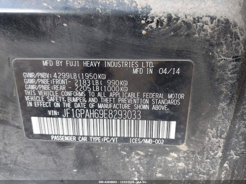 2014 Subaru Impreza 2.0I Limited VIN: JF1GPAH69E8293033 Lot: 43856693