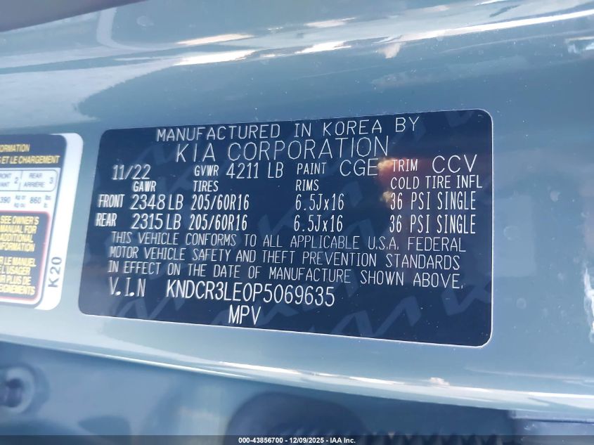 2023 Kia Niro Ex VIN: KNDCR3LE0P5069635 Lot: 43856700