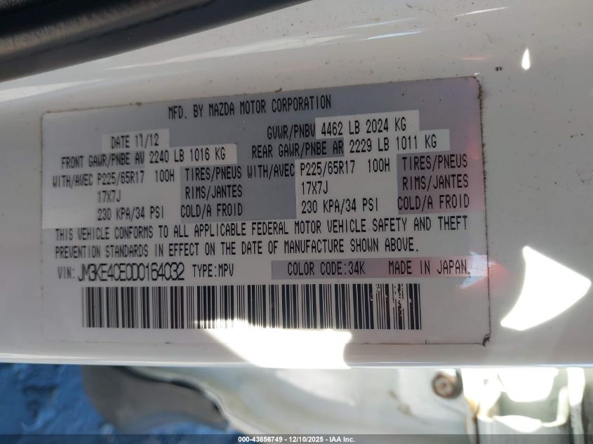 2013 Mazda Cx-5 Touring VIN: JM3KE4CE0D0164032 Lot: 43856749