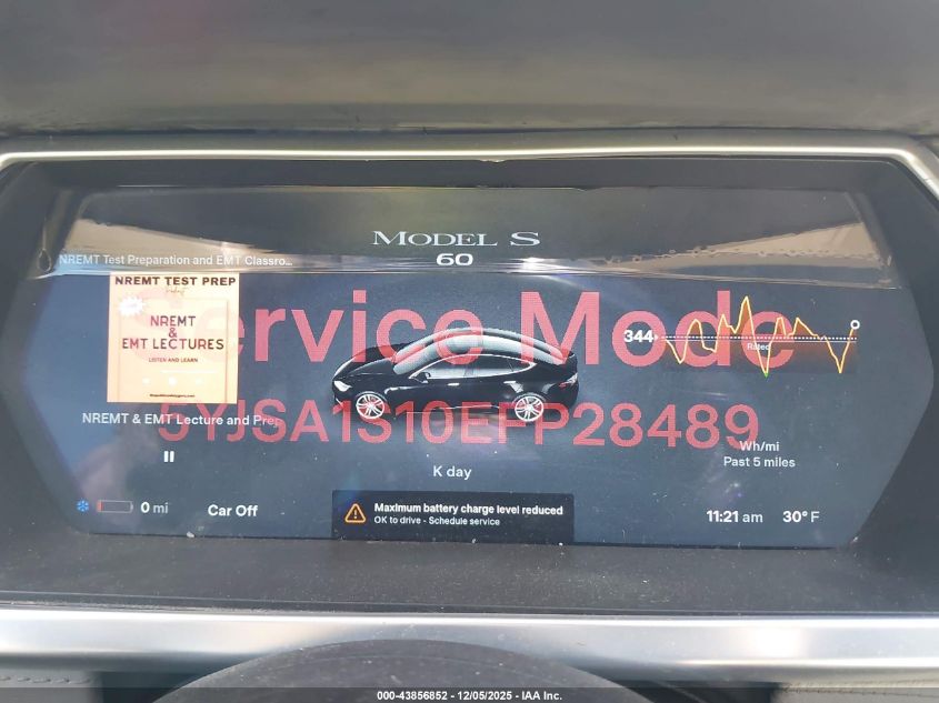 2014 Tesla Model S VIN: 5YJSA1S10EFP28489 Lot: 43856852