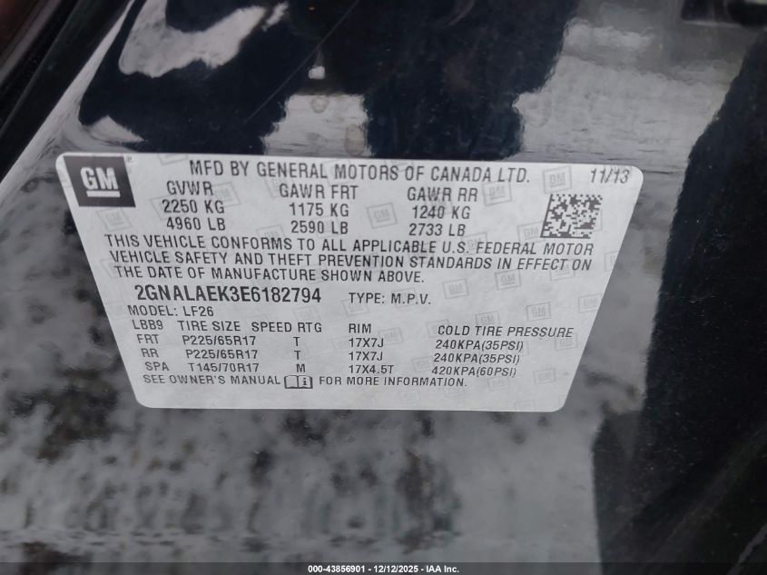 2014 Chevrolet Equinox Ls VIN: 2GNALAEK3E6182794 Lot: 43856901