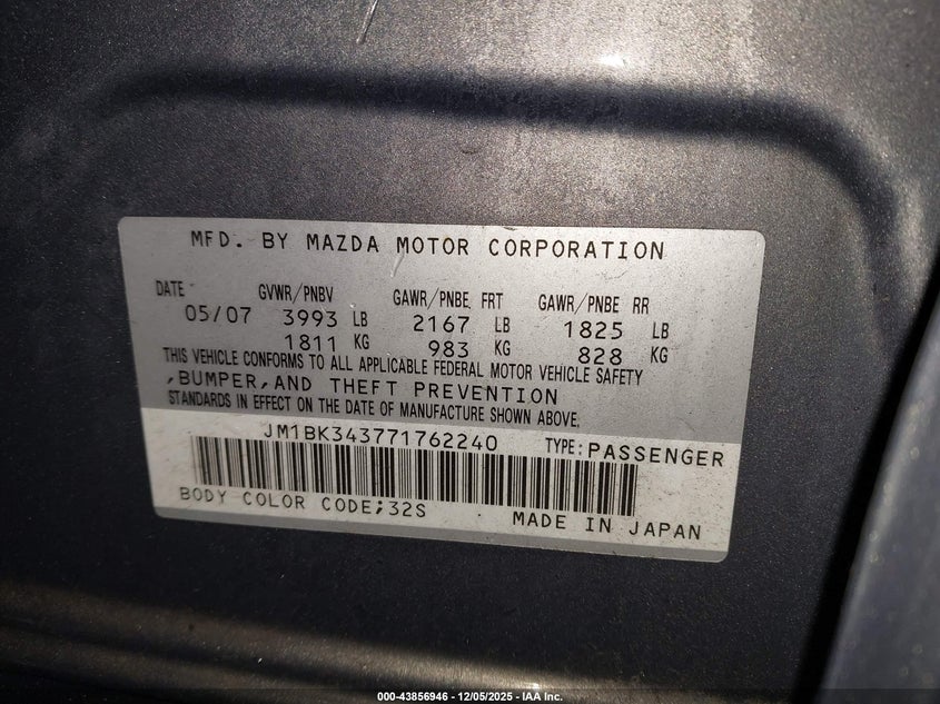 JM1BK343771762240 2007 MAZDA 3 photo no. 9