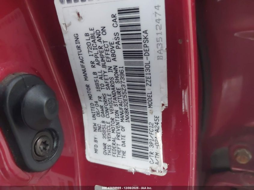 2005 Toyota Corolla S VIN: 1NXBR32E55Z373961 Lot: 43856989