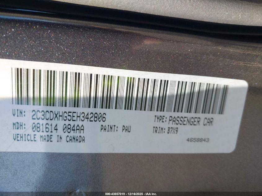 2014 Dodge Charger Sxt VIN: 2C3CDXHG5EH342806 Lot: 43857019